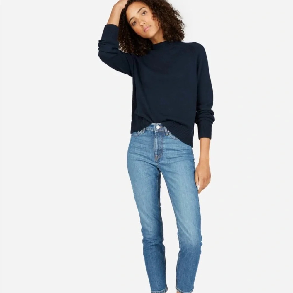 Everlane The Mock Neck Cotton Sweater Navy Blue Size XXS Classic Minimalist